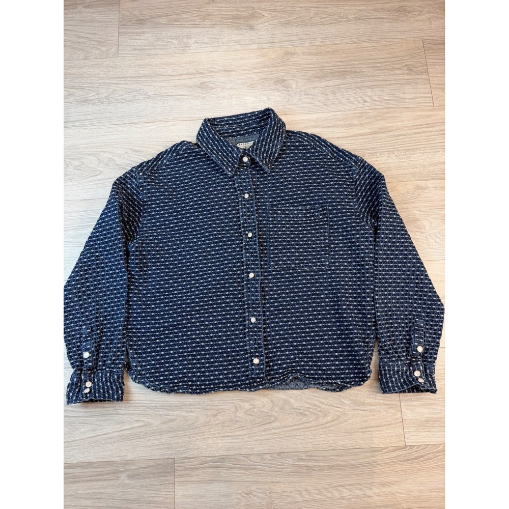 Bagatelle Collection Womens Indigo Textured Sashiko Stripe Button Down Shirt L